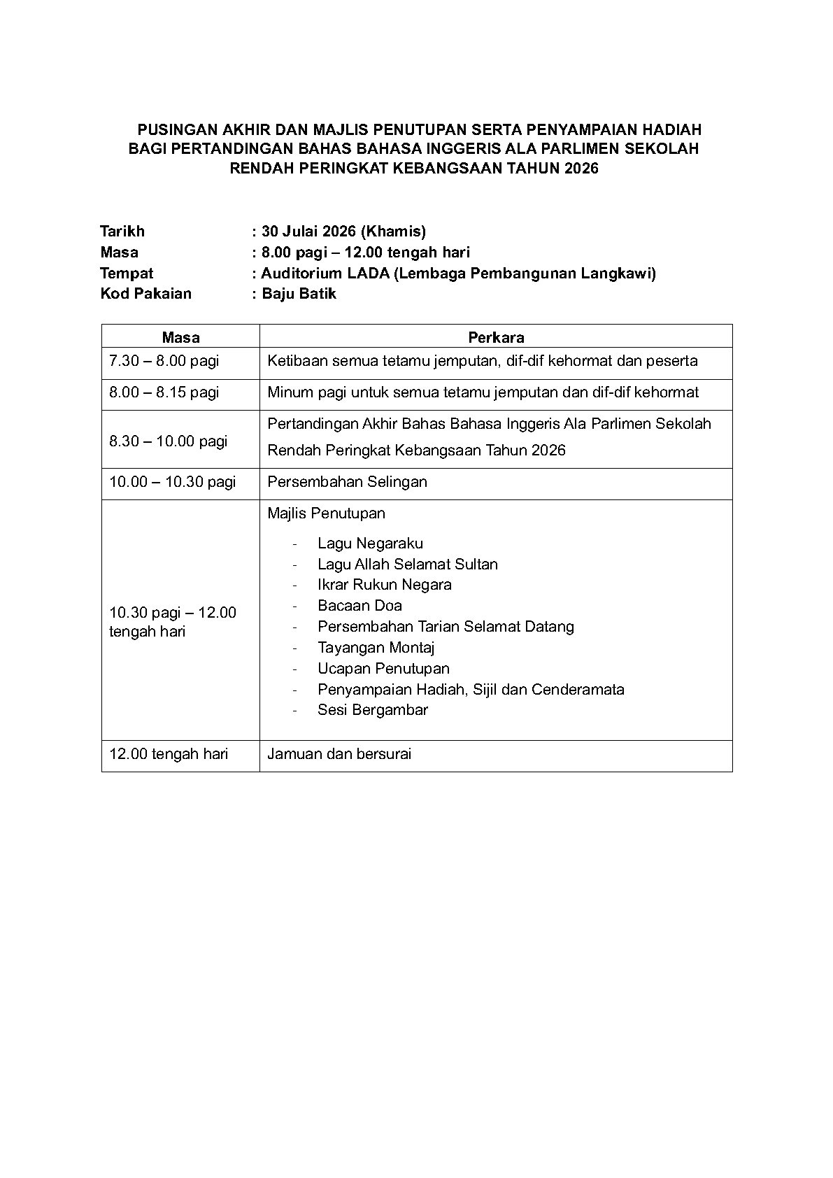 Jadual Perlawanan 3
